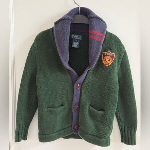 Polo Ralph Lauren Boys Varsity Crest Shawl Collar Cardigan Sweater Size 5